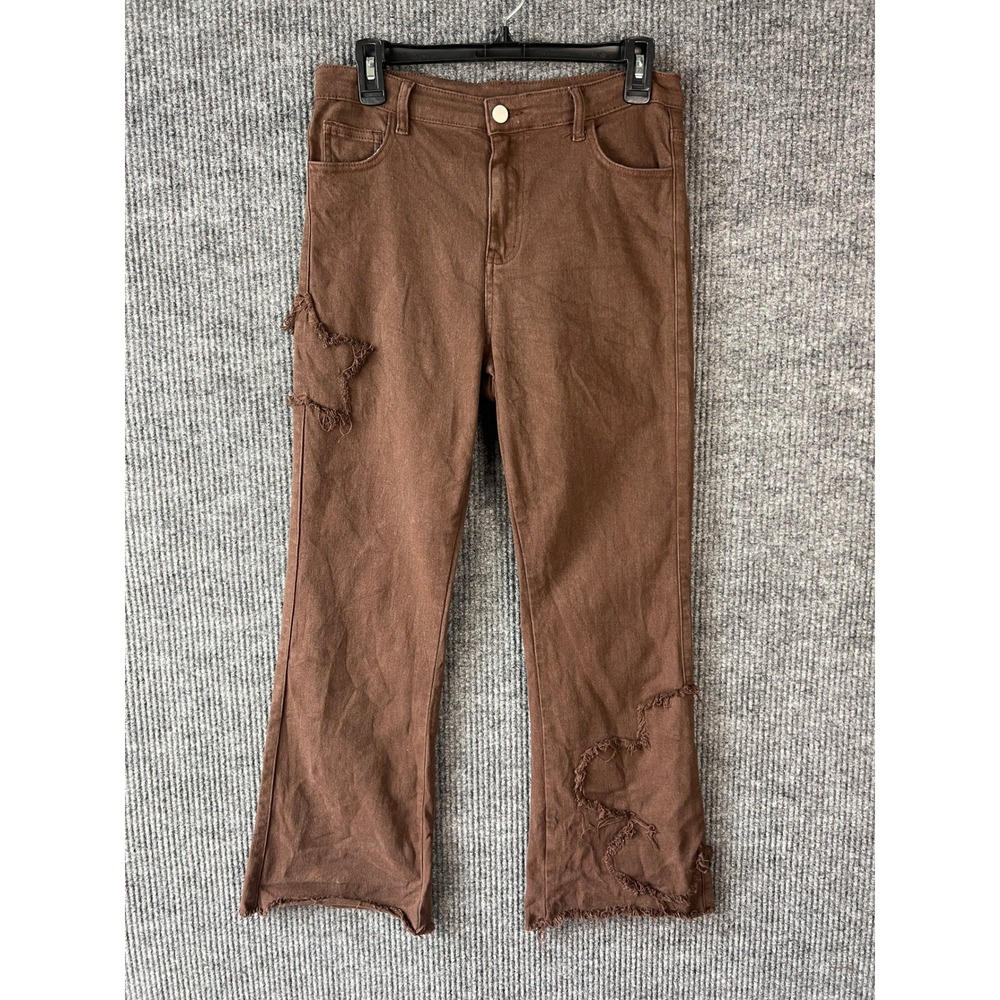 Cider Brown Star Applique Distressed Jeans Women's Medium Y2K Whimsigoth Denim
